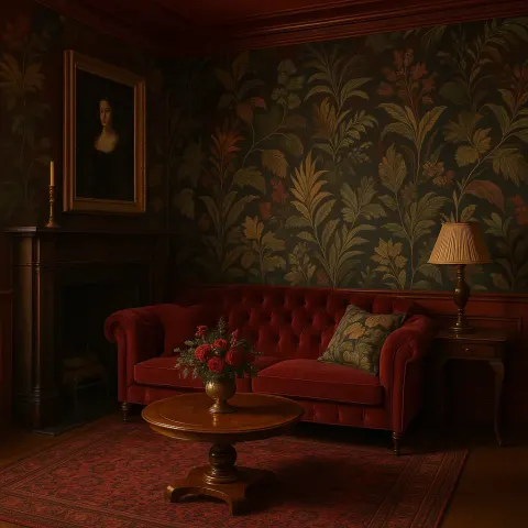 Stylish Space Featuring Rich Crimson Hues and Designs Inspired