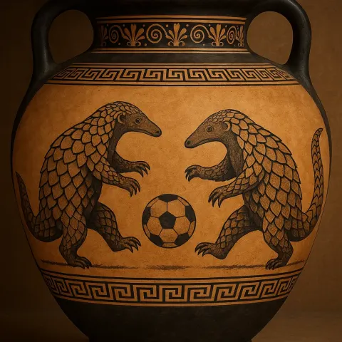 Picture of an Ancient Greek Vase Showcasing Pangolins Engaged