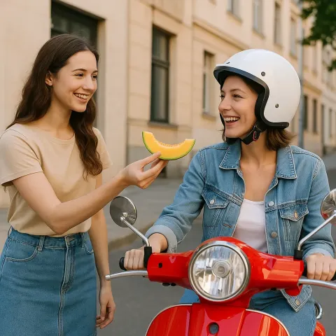 Woman on a Vibrant Red Scooter