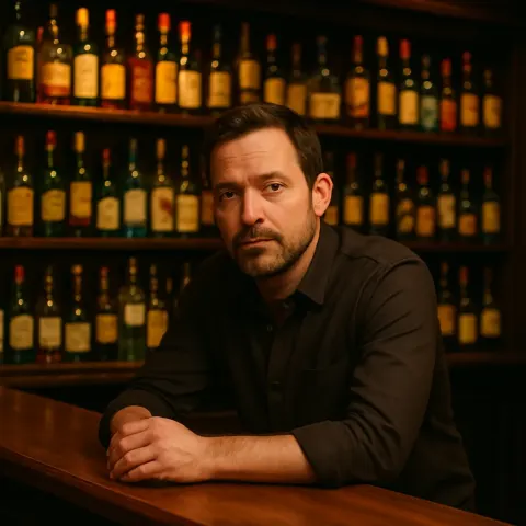 Man Rests Against a Bar Counter