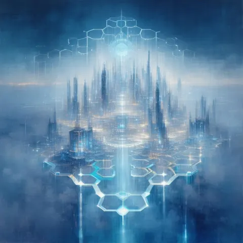 Misty City Sheltered by a Hexagonal Barrier