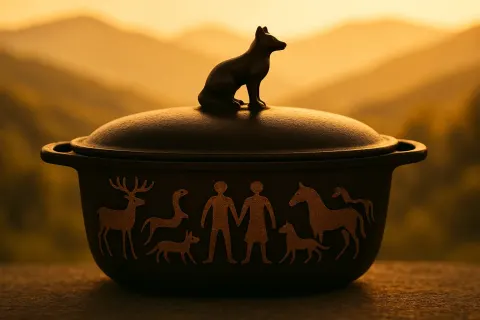 Vintage Oval Dutch Oven with a Figural Knob
