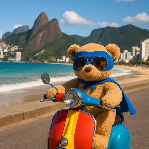 Teddy Bear Dressed in a Superhero Mask and Aviator Sunglasses