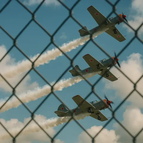 Three Vintage Aircraft with Red Noses