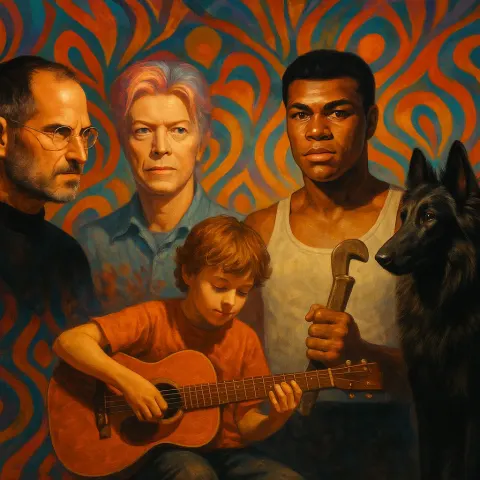 Visionary Innovator's Fierce Stare Meets a Legendary Musician’s Serene