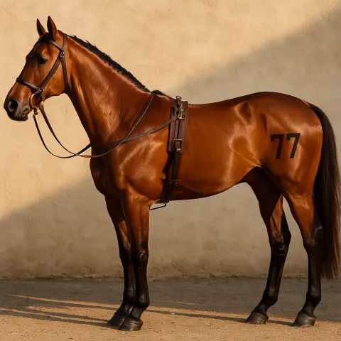 Majestic Horse with a Rich Chestnut Coat Stands in Profile