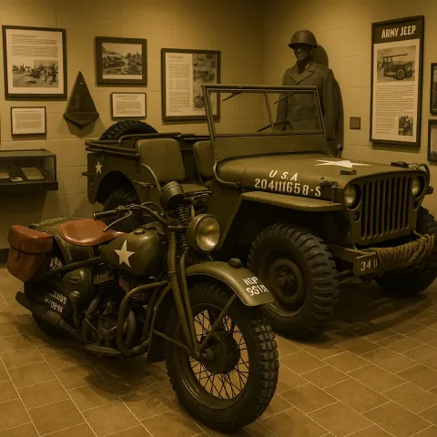 Display in a Museum Featuring a Classic Military Motorcycle