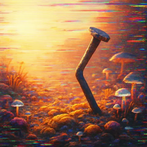 Glitch Art Elements and VHS Artifacts Distort a Scene