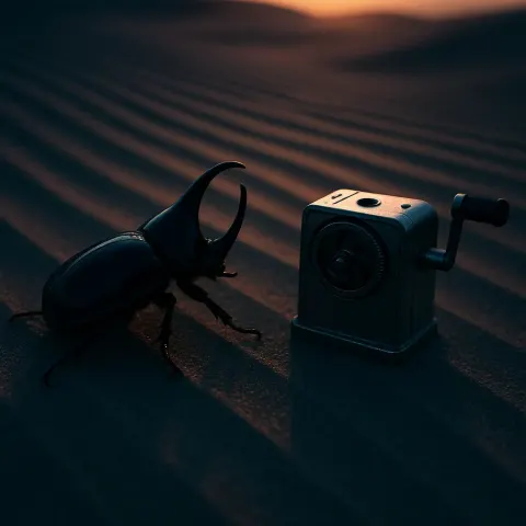 Large Rhinoceros Beetle with a Curved Pointed Horn
