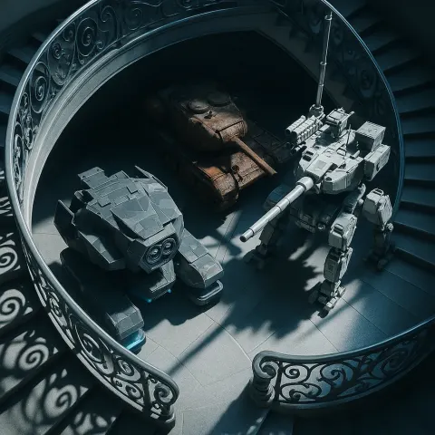 Upon an Ornate Spiral Staircase Leading to a Mezzanine Level