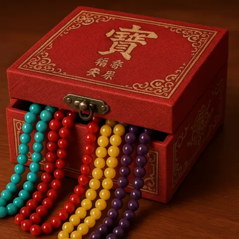 Ornate Red Box with Asian Script and Decorative Patterns