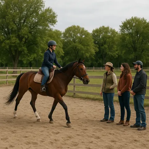 Person Is Riding a Horse in a Fenced Outdoor