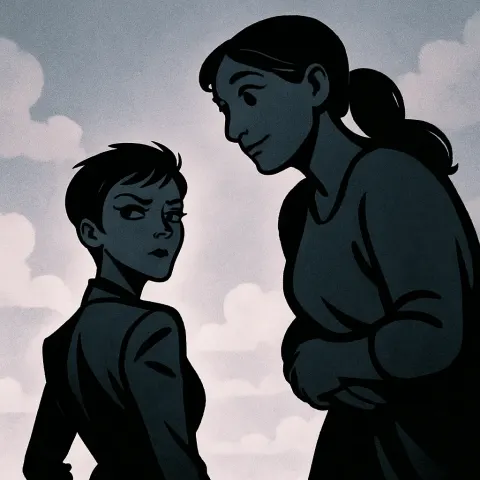 Pixie-cut Villainous CEO Glances over Her Shoulder