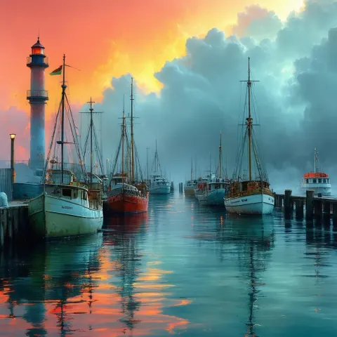 Marina of Melting Boats and Floating Lighthouses