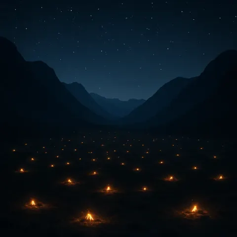 Numerous Distant Campfires Twinkle Like Fallen Stars