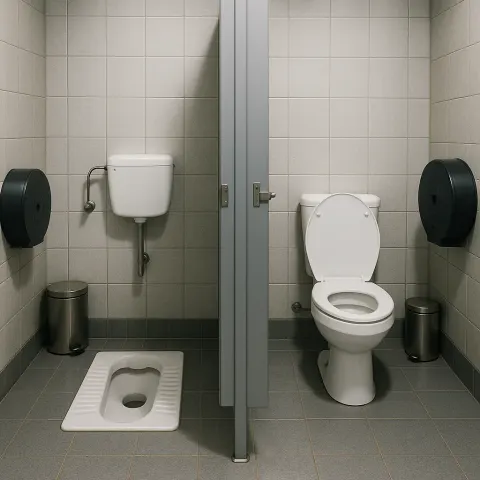 Public Restroom with Separate Stalls Featuring a Squat Toilet