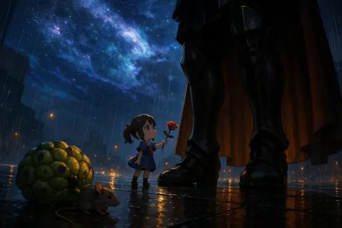 Diminutive Anime Figure Offers a Rose to a Notorious Ruler's