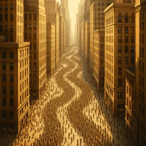 Streams of Countless Tiny Figures Flow Like Rivers Along