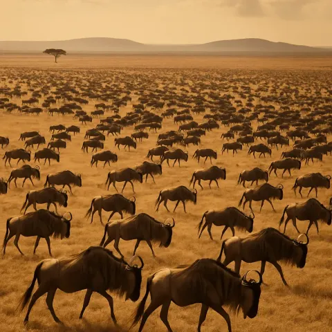 Vast Migration of Countless Wildebeest Stretches Across an Immense