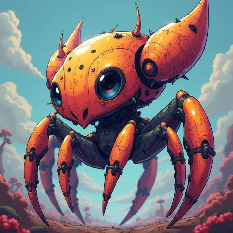 Steampunk Robot Tarantula in Vibrant Manga Detail