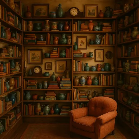 Snug Room Where the Walls Are Lined with Shelves Teeming