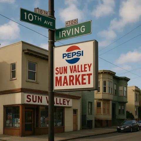 Street Corner Featuring a Sun Valley Market Sign