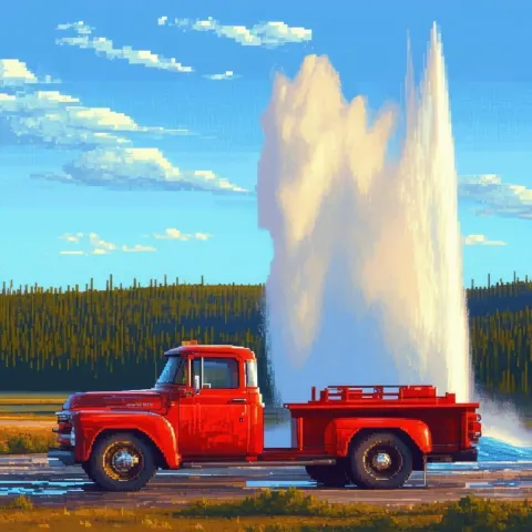 Old Red Truck Parked at Pixel Old Faithful