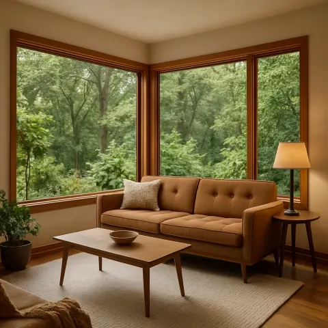 Cozy Living Room with Large Corner Windows
