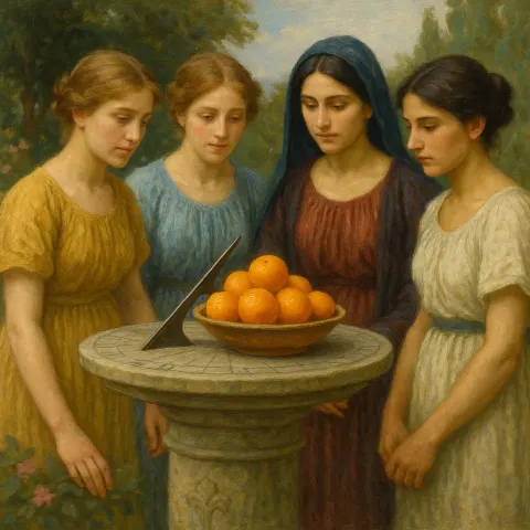 Group of Women Stands near a Sundial