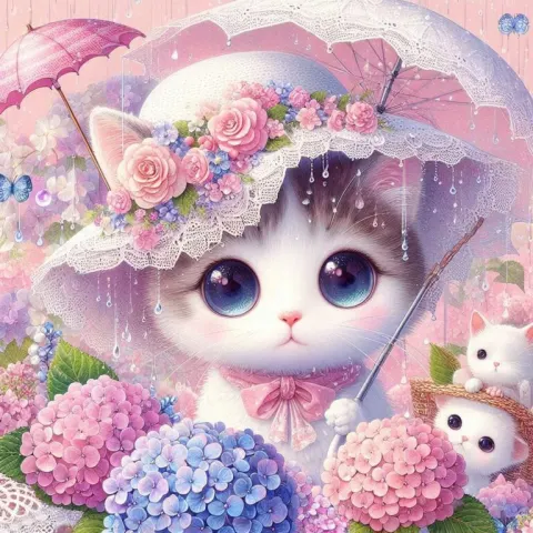 Dreamy Monet-Style Girl with Cat and Flowers