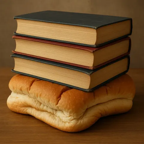 Stack of Weighty Books Pressing Down on a Loaf