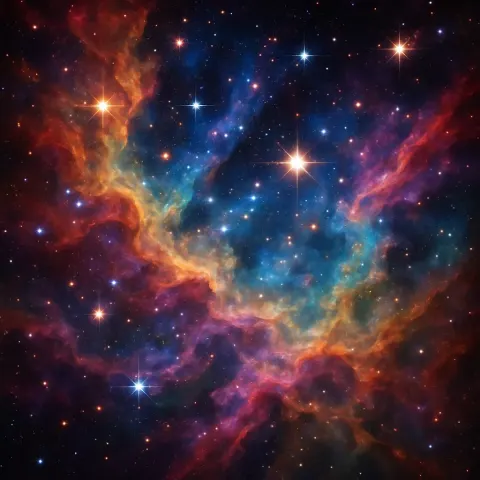 Vibrant Cosmic Nebula with Swirling Clouds of Gas and Dust