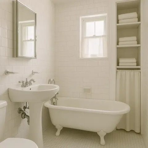 Small Bathroom with White Tiled Walls