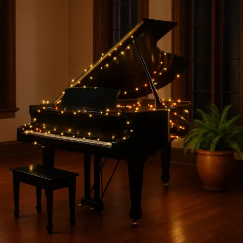 Elegant Grand Piano of Glossy Ebony Sits in a Roomy