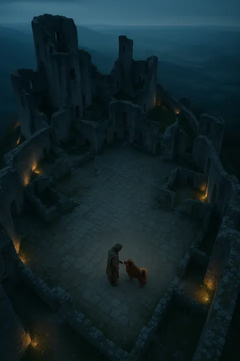 Sprawling Medieval Castle Ruins on a Hilltop Overlooking a Vast