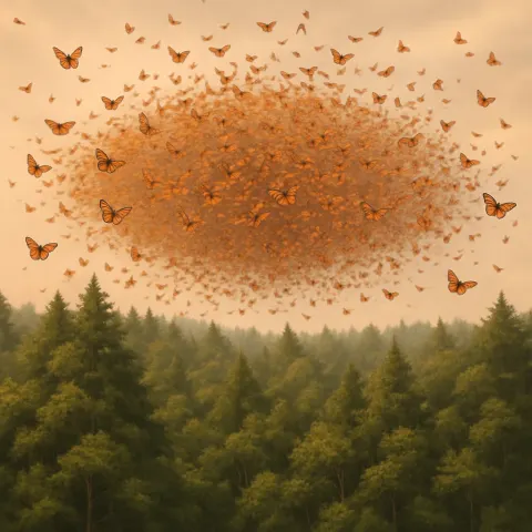 Immense Swarm of Monarch Butterflies Drifts Like a Vibrant