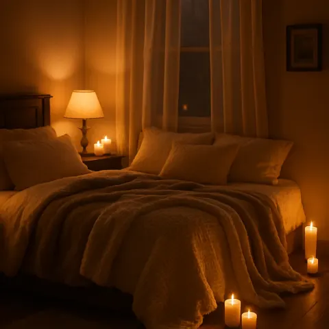 Serene Nighttime Setting Showcasing a Gently Illuminated Bedroom