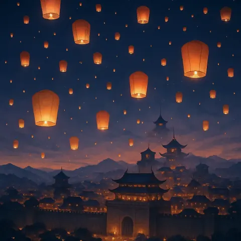 Countless Glowing Paper Lanterns Drift Lazily