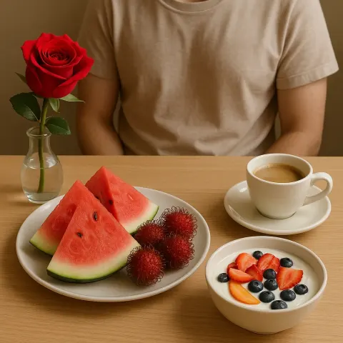 Person Seated at a Table with a Plate of Watermelon