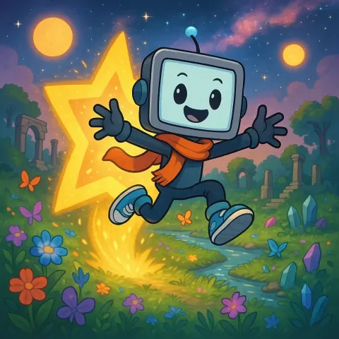 Whimsical Cartoon-style Character with a Tablet for a Head Acting