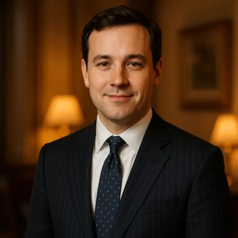 Man in a Formal Striped Suit and Tie Is Standing