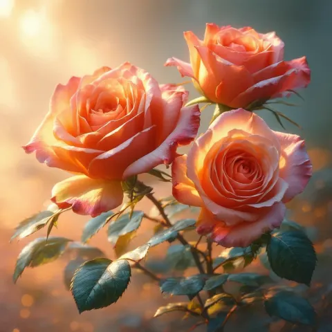 Three Roses in Golden Hour Close Up