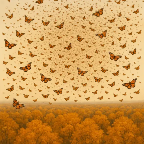 Immense Migration of Countless Tiny Monarch Butterflies Fills the Hazy