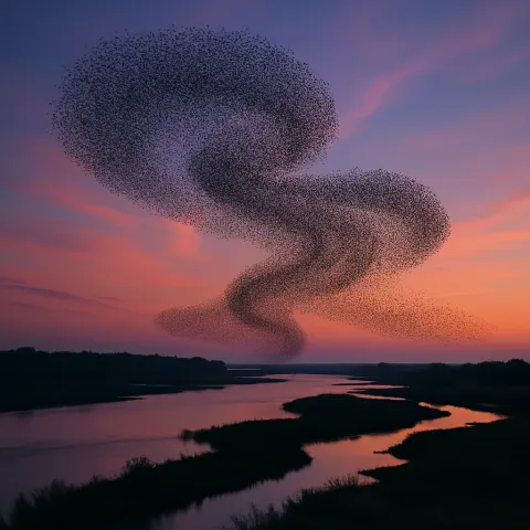 Immense Flock of Starlings Creates Dynamic