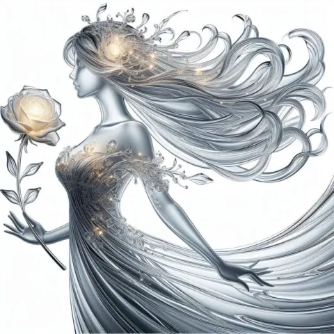 Elegant Glass Art of Woman with Rose