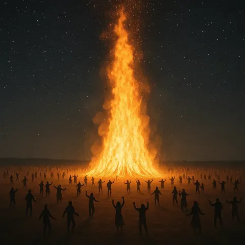 Many Distant Figures Are Seen