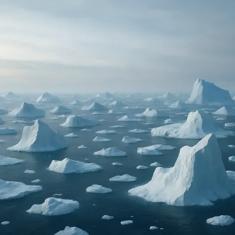 Vast Flotilla of Countless Icebergs Drifts Silently Through an Immense