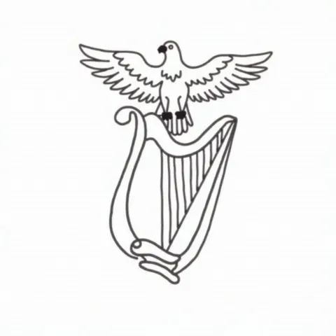 Whiteboard Harp Crowned With a Stylized Eagle
