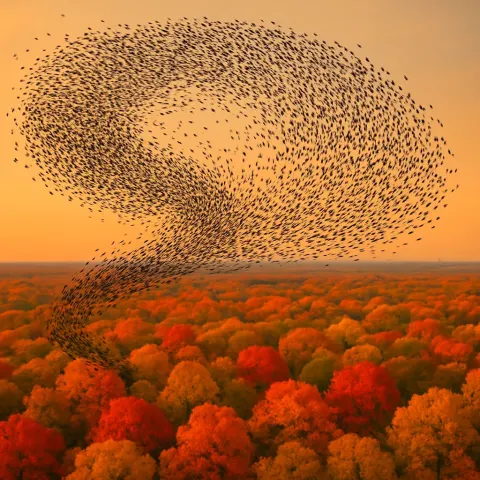 Vast Flock of Migrating Birds Forms a Dynamic