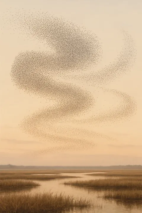 Vast Flock of Myriad Tiny Birds Creates Dynamic